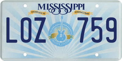 MS license plate LOZ759