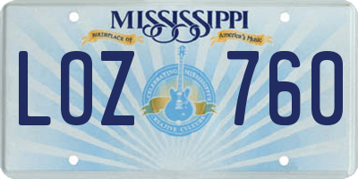 MS license plate LOZ760