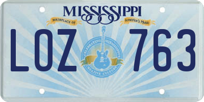 MS license plate LOZ763