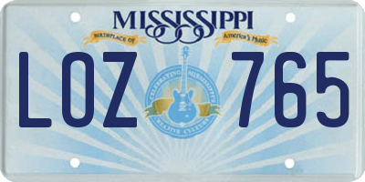 MS license plate LOZ765