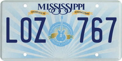 MS license plate LOZ767