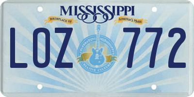 MS license plate LOZ772