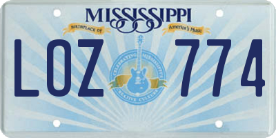 MS license plate LOZ774