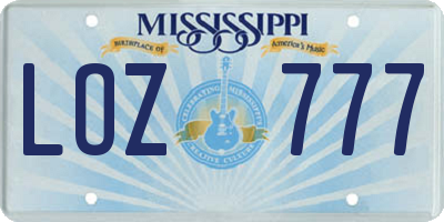 MS license plate LOZ777