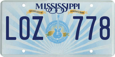 MS license plate LOZ778