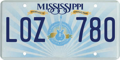 MS license plate LOZ780