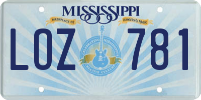 MS license plate LOZ781