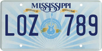 MS license plate LOZ789