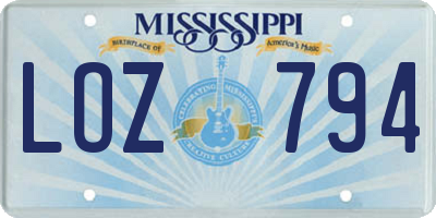 MS license plate LOZ794