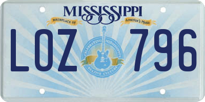 MS license plate LOZ796