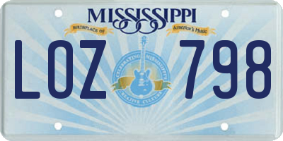 MS license plate LOZ798