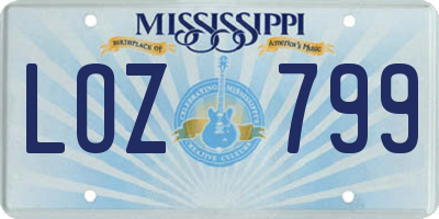 MS license plate LOZ799