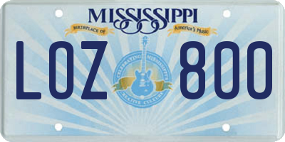 MS license plate LOZ800