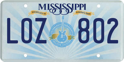 MS license plate LOZ802