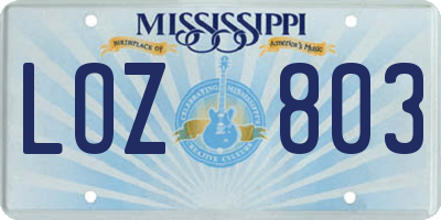 MS license plate LOZ803