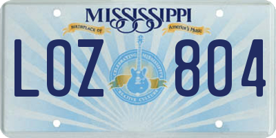 MS license plate LOZ804