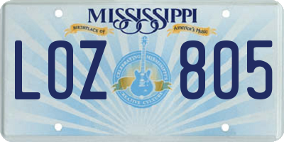 MS license plate LOZ805