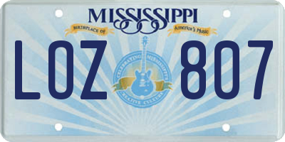 MS license plate LOZ807