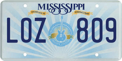 MS license plate LOZ809