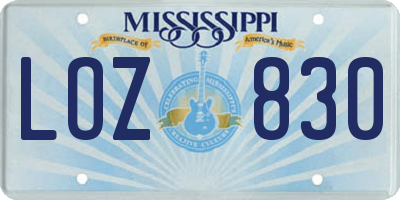 MS license plate LOZ830