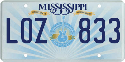 MS license plate LOZ833