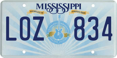 MS license plate LOZ834
