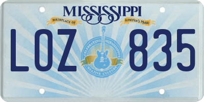 MS license plate LOZ835