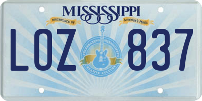 MS license plate LOZ837