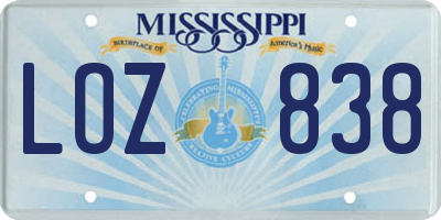 MS license plate LOZ838