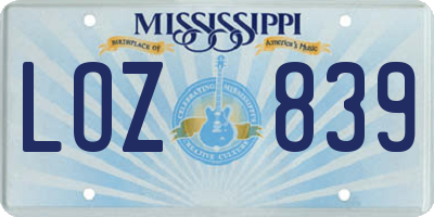 MS license plate LOZ839