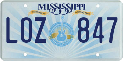 MS license plate LOZ847