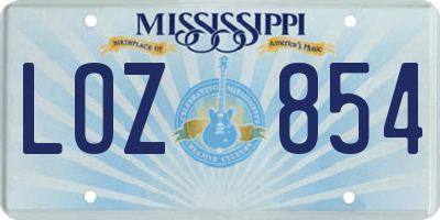 MS license plate LOZ854