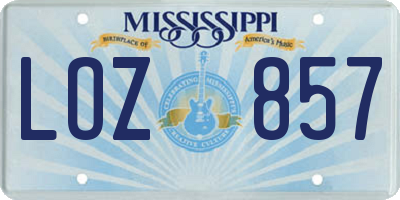 MS license plate LOZ857