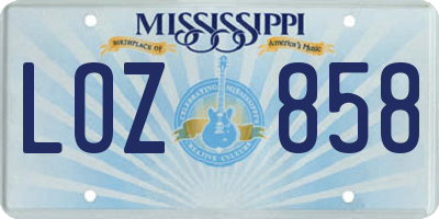 MS license plate LOZ858