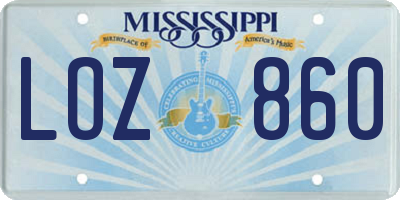 MS license plate LOZ860