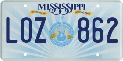 MS license plate LOZ862