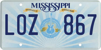 MS license plate LOZ867