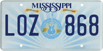 MS license plate LOZ868