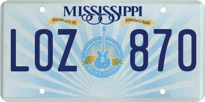 MS license plate LOZ870
