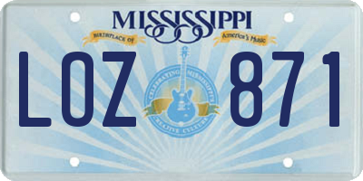MS license plate LOZ871