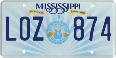 MS license plate LOZ874