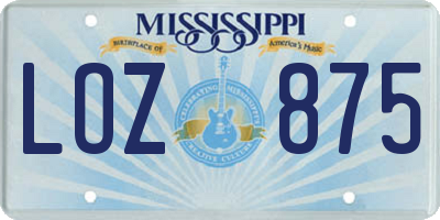 MS license plate LOZ875