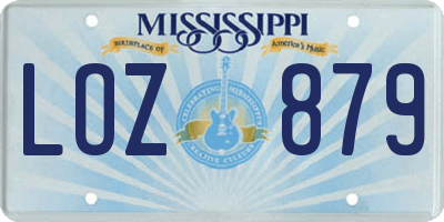 MS license plate LOZ879