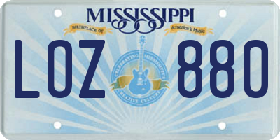 MS license plate LOZ880
