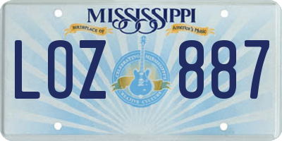 MS license plate LOZ887