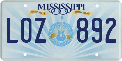MS license plate LOZ892