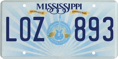 MS license plate LOZ893