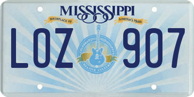 MS license plate LOZ907