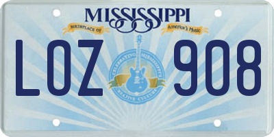 MS license plate LOZ908