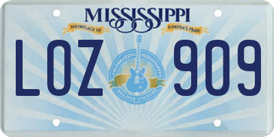 MS license plate LOZ909